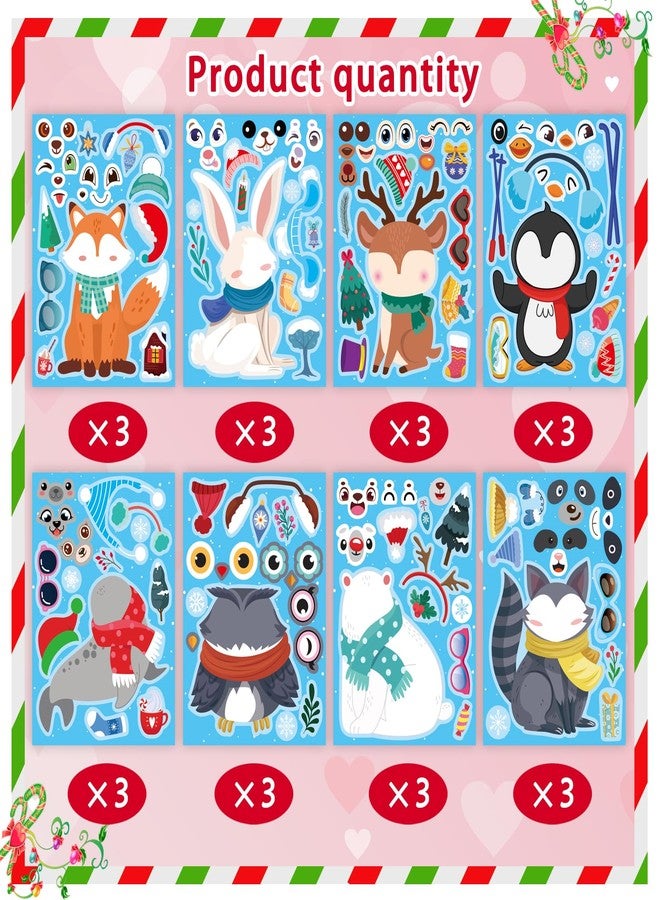 DUJAA 24 Sheets Winter Stickers for Kids Toddlers, Make-a-face Sticker Make Your Own Stickers 8 Designs of Animal Owl Penguin Snowman Bear Sticker Party Decorations Supplies - Image 5